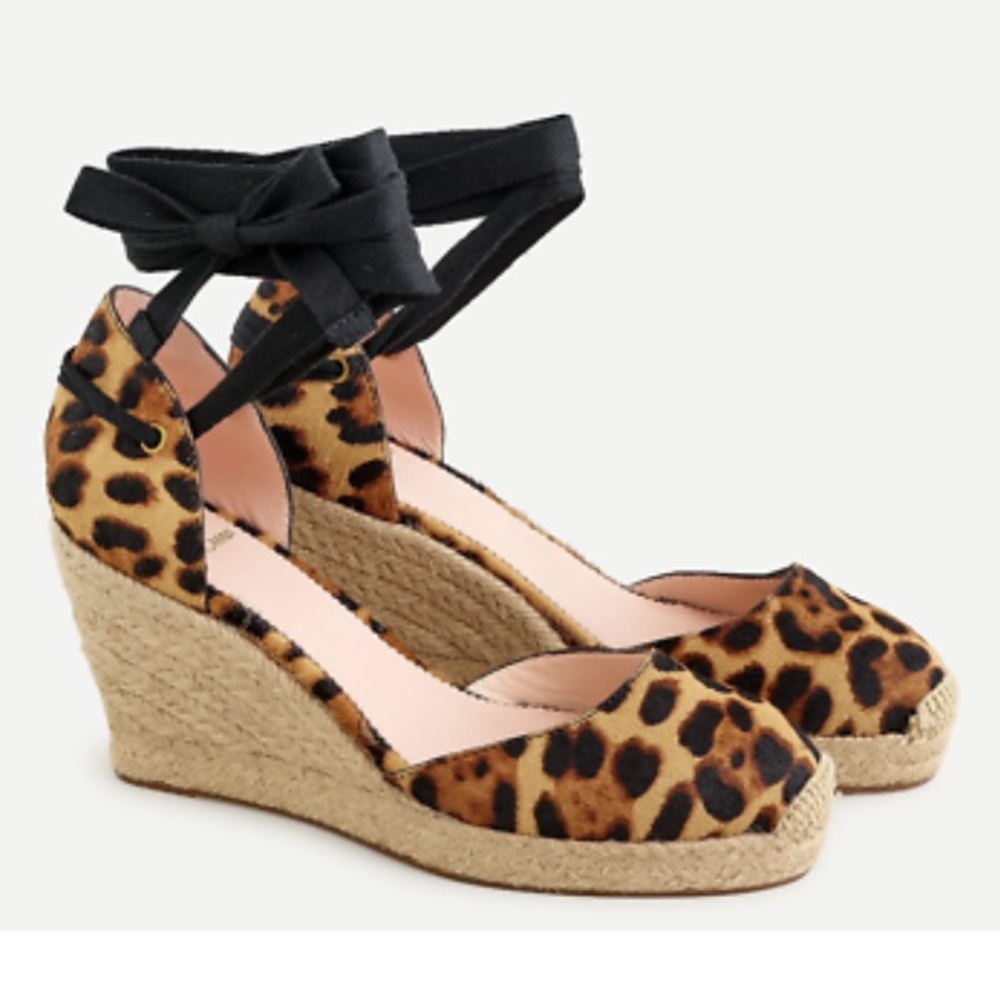 J. Crew Espadrille Wedges in Leopard Calf Hair NWT